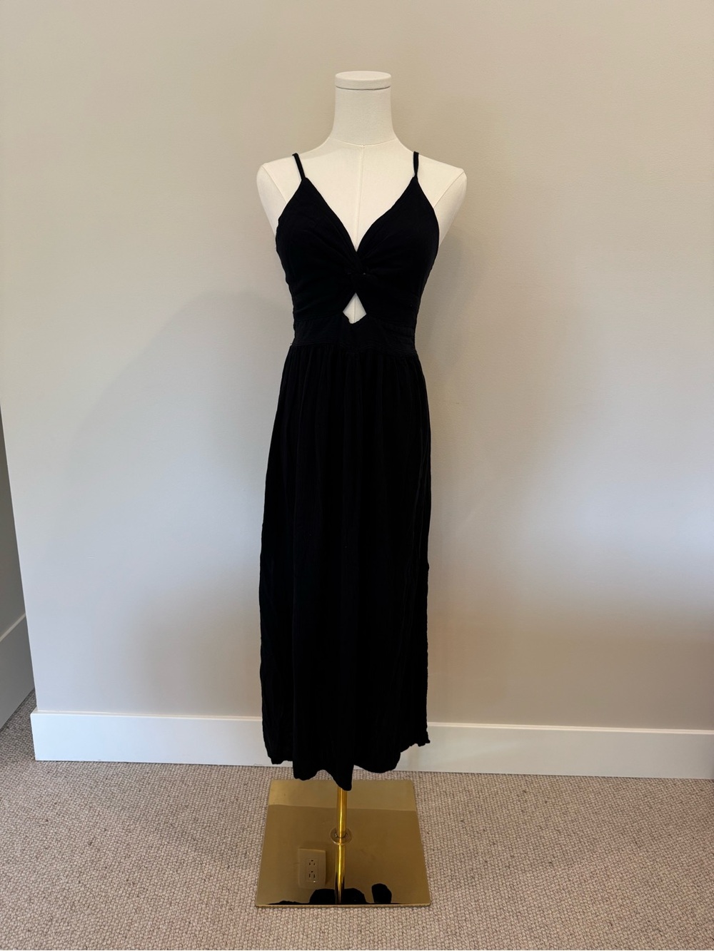 Angie Black Midi Dress with Twist Front and Cutout
